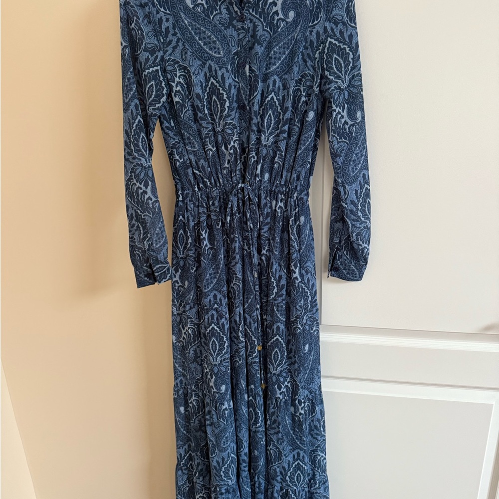 Michael Kors Navy Paisley Long Sleeve Dress